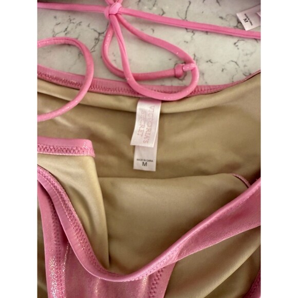 Victoria Secret Vintage Y2K Pink Shimmer 2 Piece Bikini With Silver Beading - Picture 3 of 14